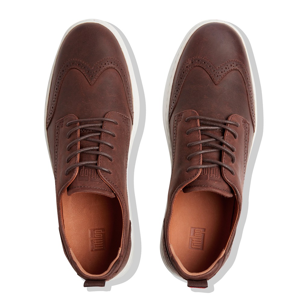 Fitflop Mens Sneakers - Albus Leather Brogues - Brown - 013-SWLMXE